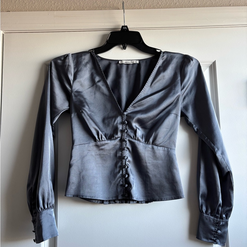 Abercrombie Blue Satin Button-Up Blouse